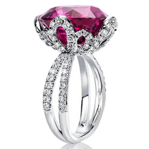 

Flower Design Oval Ruby Engagement Ring (13.15 CT. TW.), White