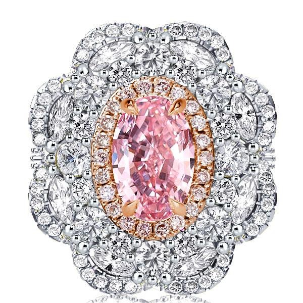 

Vintage Two Tone Halo Oval Cut Pink Sapphire Engagement Ring, White