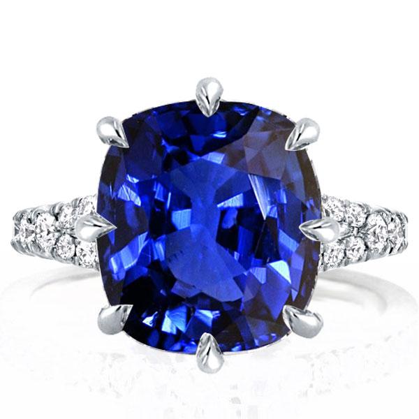 

Italo Blue Sapphire Ring Split Shank Cushion Cut Engagement Ring, White