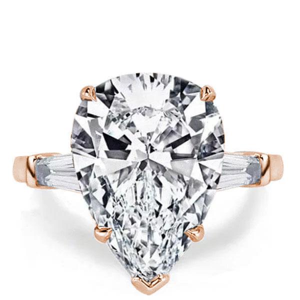 

Rose Gold Three Stone Pear Engagement Ring, White