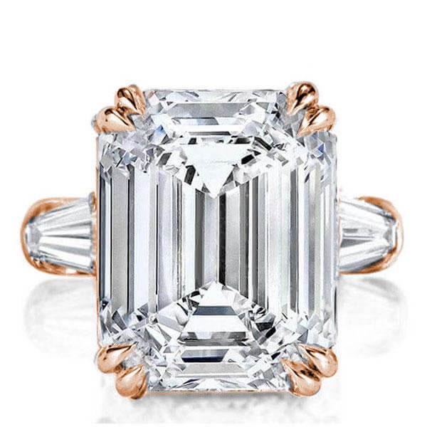 

Rose Gold Three Stone Emerald Engagement Ring, White