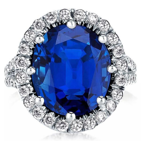 

Split Shank Halo Blue Sapphire Oval Cut Engagement Ring, White