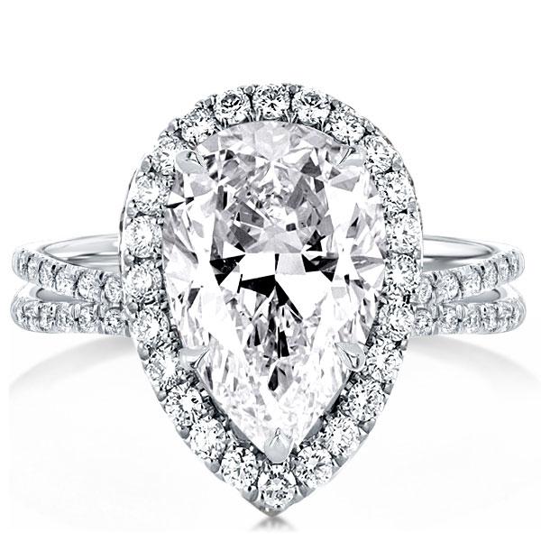 

Halo Pear Cut Split Shank Engagement Ring, White