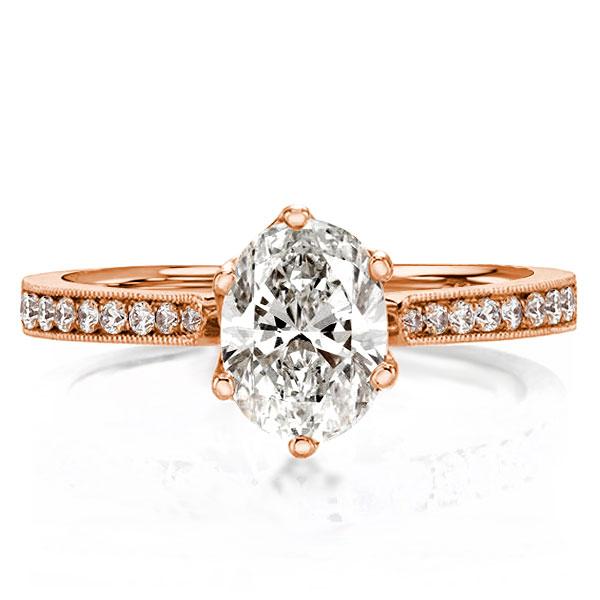 

Rose Gold Milgrain Oval Cut Engagement Ring, White