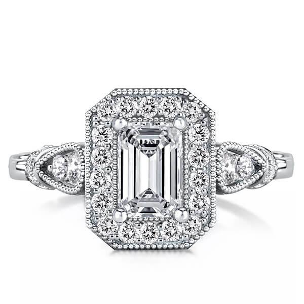

Milgrain Cathedral Halo Engagement Ring, White