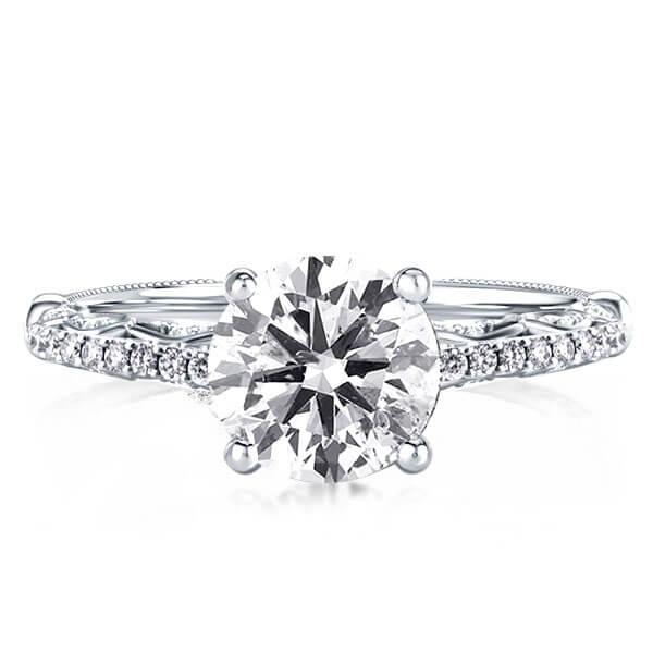 

Milgrain Leaf Joint Design Thin Band Engagement Ring, White