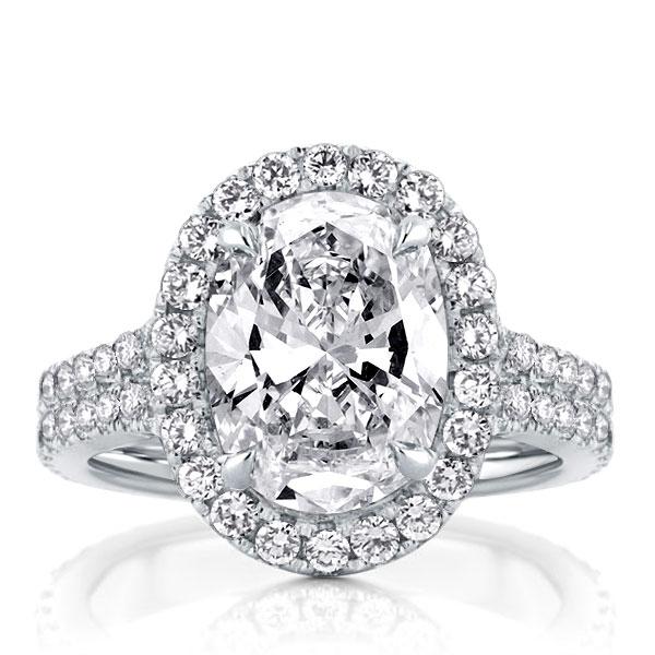 

Double Row Oval Halo Silver Engagement Ring, White