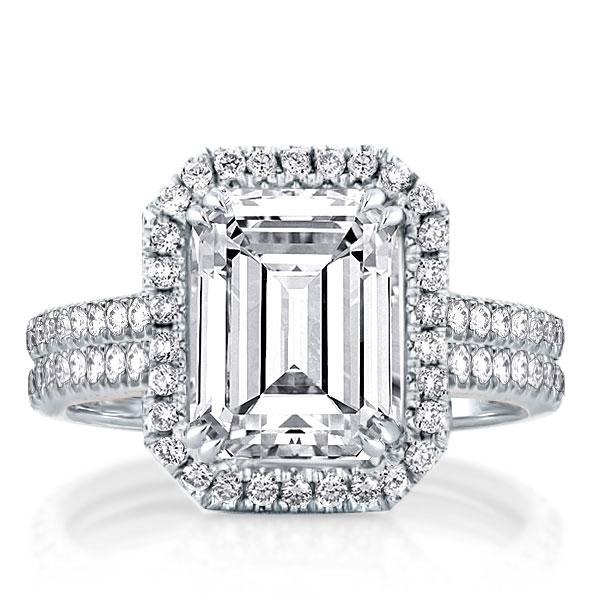 

Double Row Halo Emerald Engagement Ring, White