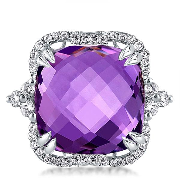 

Cushion Cut Created Amethyst Engagement Ring, White