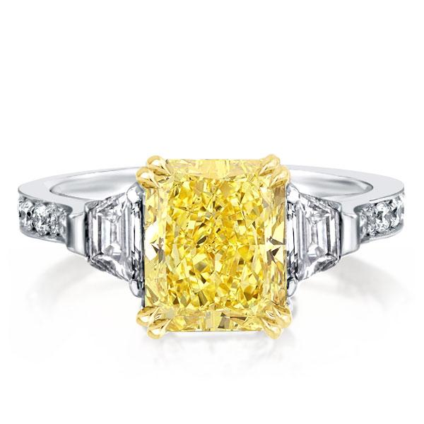 

Three Stone Double Prong Yellow Topaz Radiant Engagement Ring, White