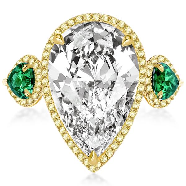 

Golden Halo Three Stone Pear Engagement Ring, White