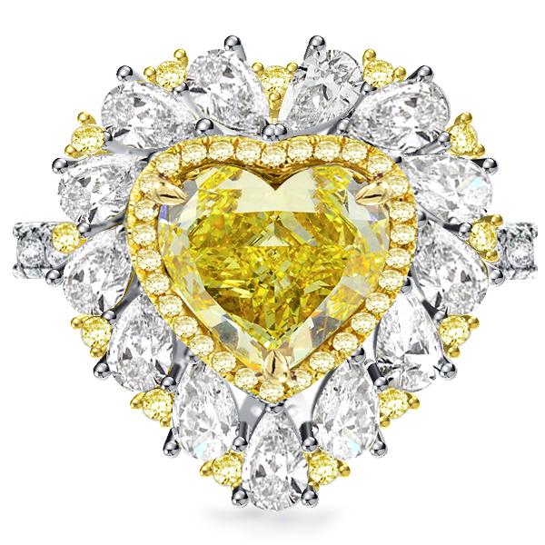 

Two Tone Triple Row Yellow Topaz Heart Cut Engagement Ring, White