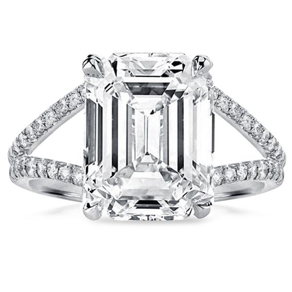 

Classic Split Shank Emerald Cut Engagement Ring, White