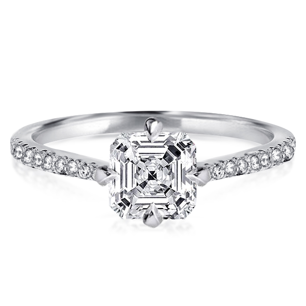 

Classic Two Hidden Halo Asscher Cut Engagement Ring, White