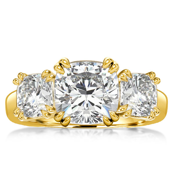 

Golden Three Stone Cushion Cut Engagement Ring, White