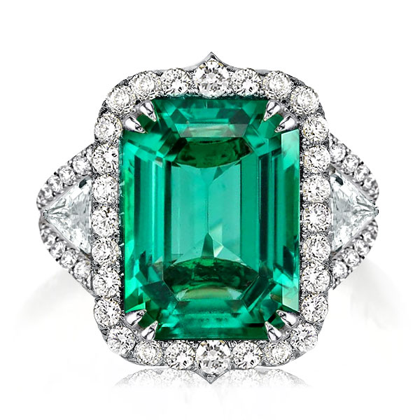

Halo Emerald Cut Emerald Engagement Ring, White