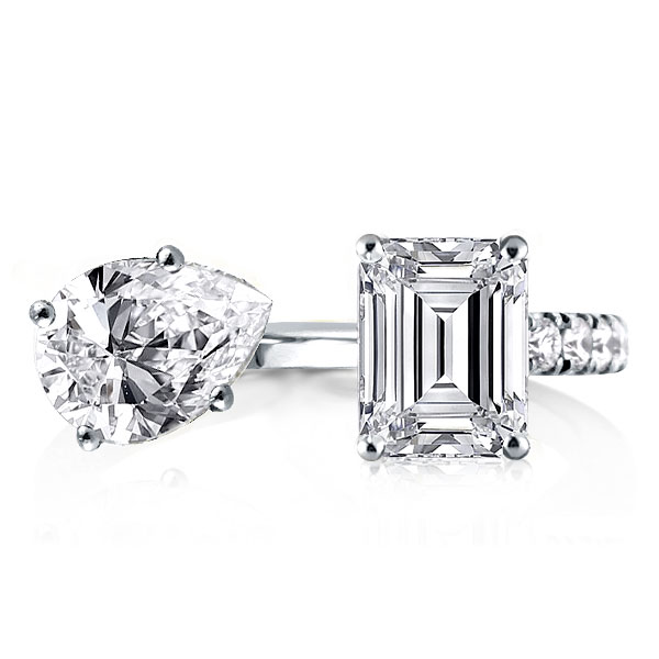 

Pear & Emerald Cut Twin Ring, White