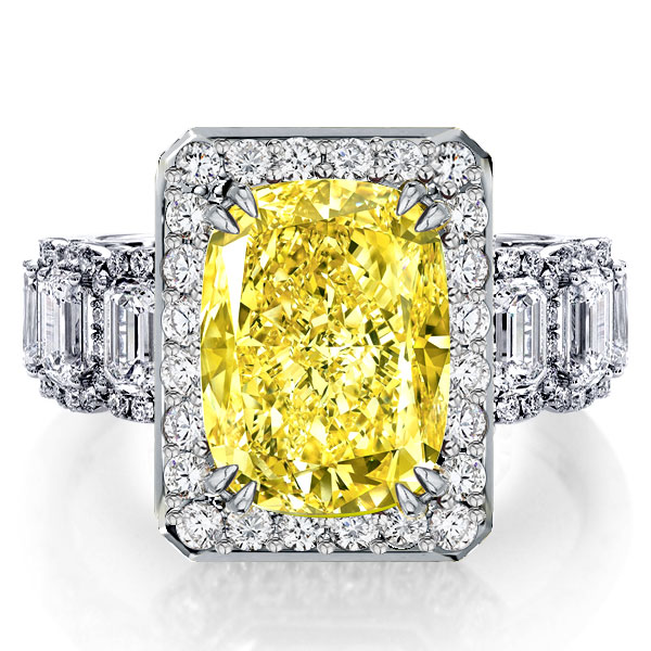 

Halo Cushion Fancy Yellow Topaz Engagement Ring, White