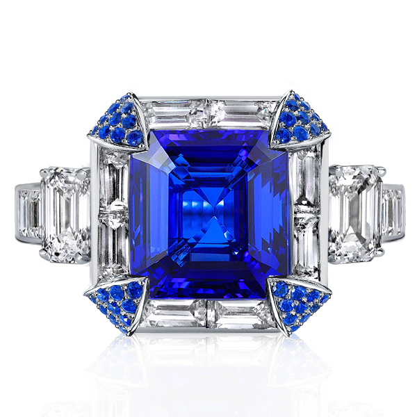 Halo Emerald Cut Created Sapphire Engagement Ring, White