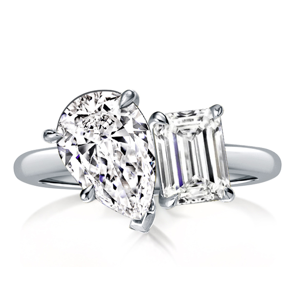 

Pear & Emerald Cut Twin Engagement Ring, White