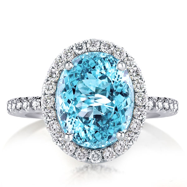 

Halo Oval Cut Created Aquamarine Engagement Ring, White