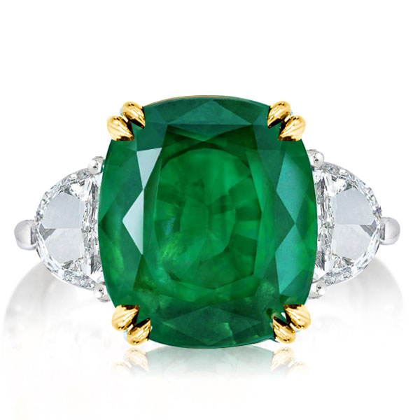 

Three Stone Cushion Cut Created Emerald Engagement Ring, White