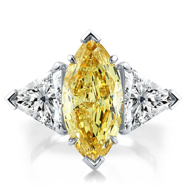 

Three Stone Marquise Cut Yellow Sapphire Engagement Ring, White