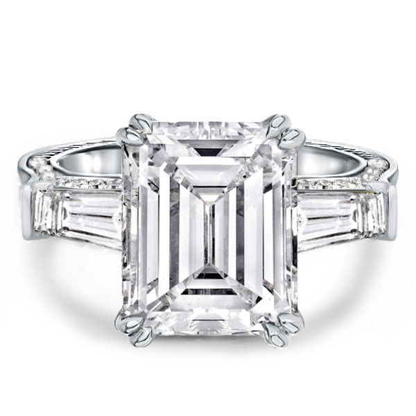 

Filigrain Double Prong Three Stone Emerald Engagement Ring, White