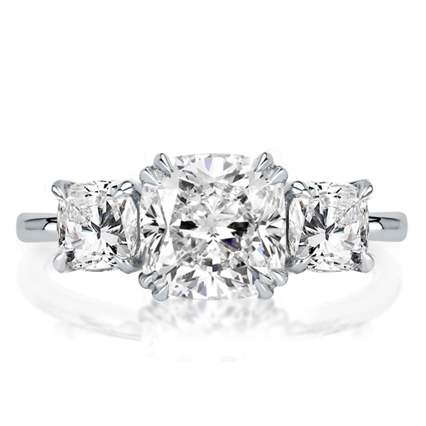 

Double Prong Three Stone White Cushion Cut Engagement Ring