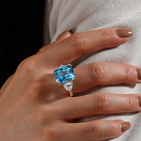 

Italo Blue Topaz Engagement Ring Three Stone Ring Affordable, White