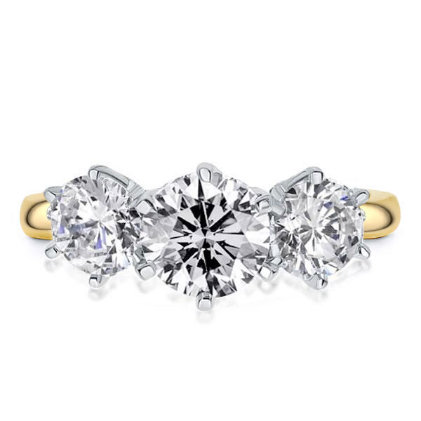 

Two Tone Three Stone Six-prong Engagement Ring, White