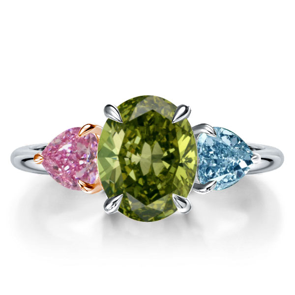 

Three Stone Oval Created Peridot Engagement Ring, White