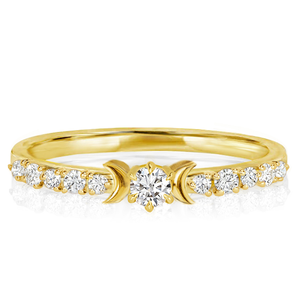 

Dainty Golden Moon & Stars Engagement Ring, White