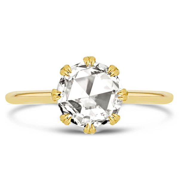 Golden Rose Cut Double Prong Solitaire Engagement Ring