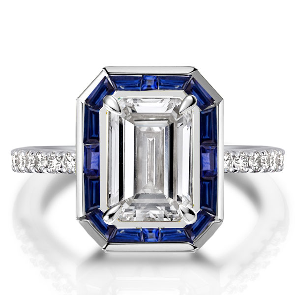 

Emerald Cut Halo Engagement Ring Sterling Silver Ring Unique Engagement Ring, White