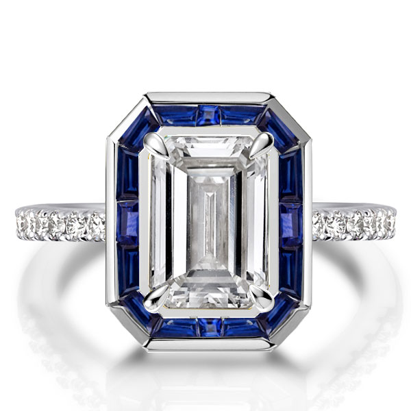 

Halo Emerald Cut Engagement Ring In Sterling Silver, White