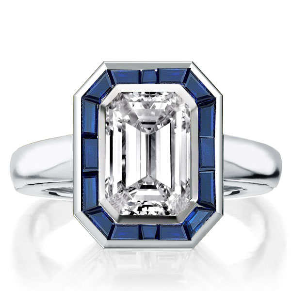 

Halo Emerald Bezel Solitaire Engagement Ring, White