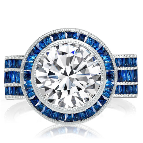

Milgrain Halo Round Cut White Sapphire Engagement Ring