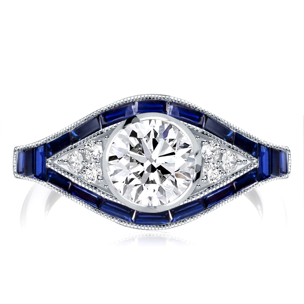 

Italo Blue Ring Bezel Set Milgrain Vintage Engagement Ring, White
