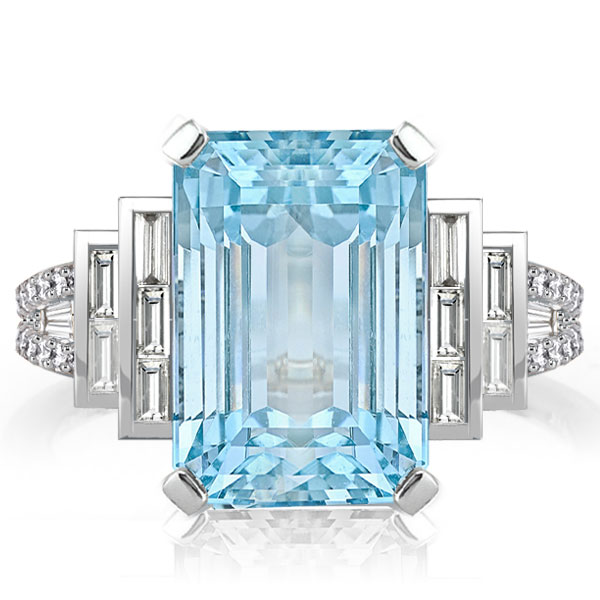 

Split Shank Emerald Cut Aquamarine Engagement Ring For Women, White