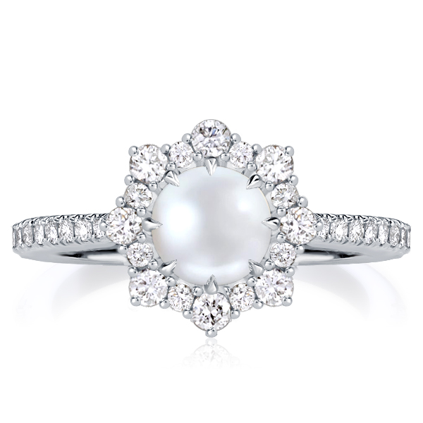 

Halo Pearl Engagement Ring In Sterling Silver, White
