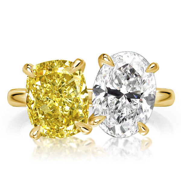 

Twin Stone Cushion & Oval Cut Yellow Topaz Engagement Ring, White