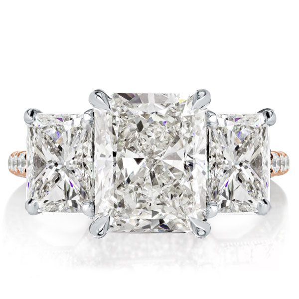 

Two Tone Radiant Cut Three Stone Engagement Ring, White