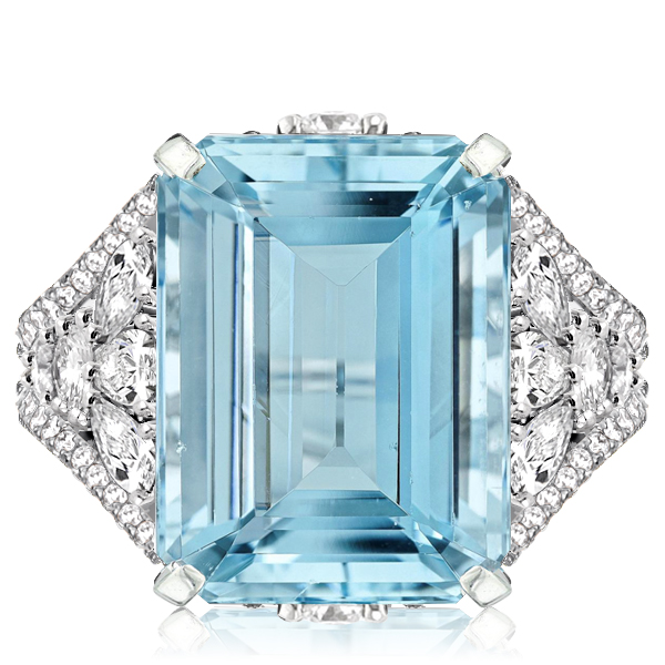 

Italo Emerald Cut Split Shank Aquamarine Engagement Ring, White