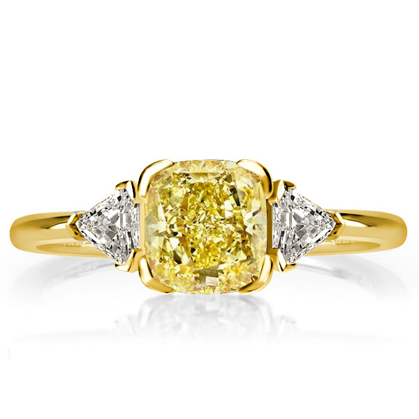 

Golden Three Stone Cushion Cut Yellow Topaz Engagement Ring, White