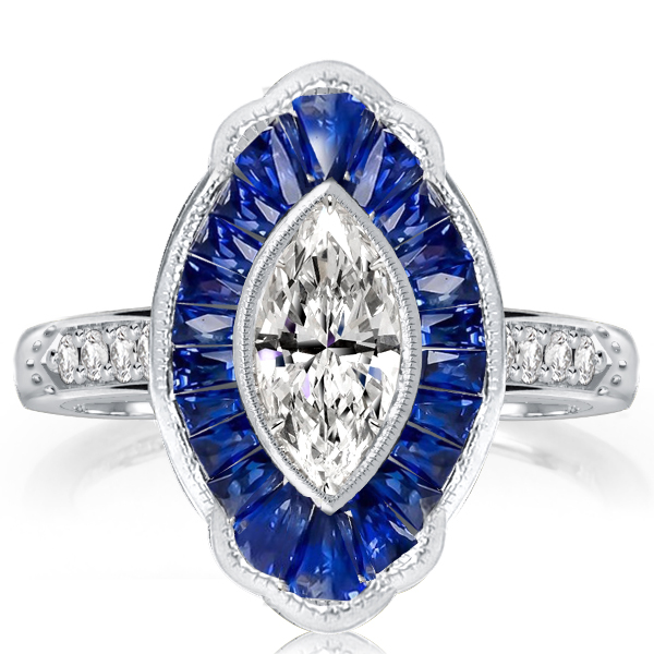 

Italo Milgrain Halo Marquise Cut Engagement Ring For Women, White