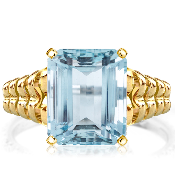 

Italo Unique Golden Solitaire Emerald Cut Aquamarine Engagement Ring, White