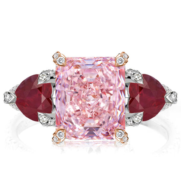 

Italo Two Tone Three Stone Radiant Cut Pink Engagement Ring, White