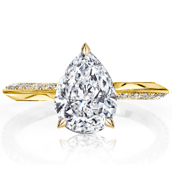 Italo Golden Pear Cut White Sapphire Engagement Ring