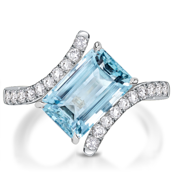 

Italo Unique Emerald Cut Aquamarine Engagement Ring, White